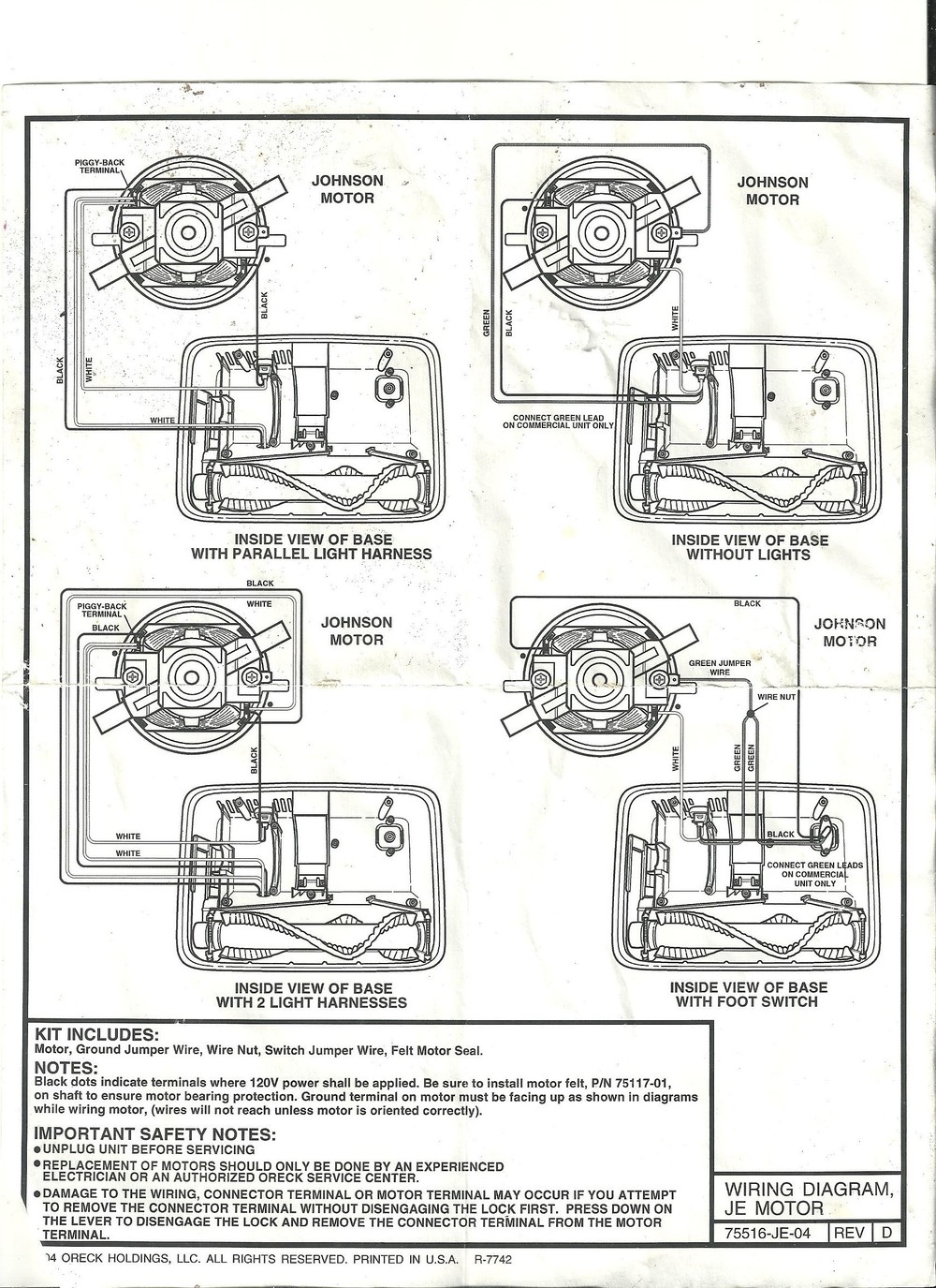 Oreck Vacuum Motor Wiring